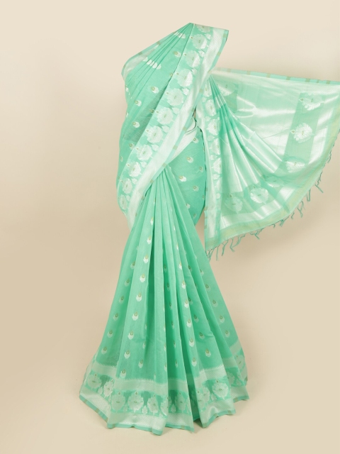

Pothys Green & White Ethnic Motifs Pure Cotton Chettinad Saree