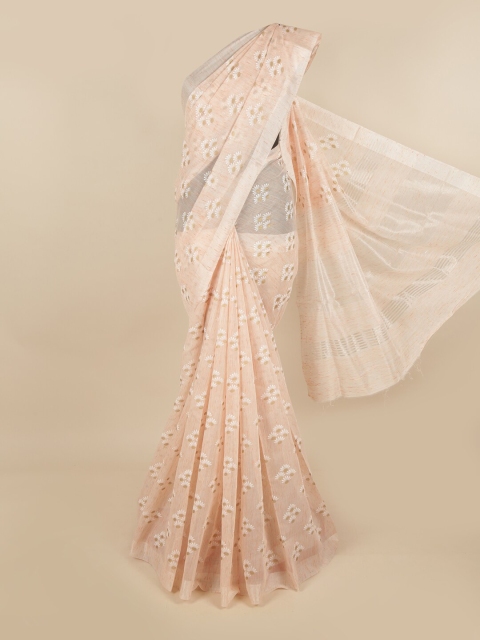 

Pothys Peach-Coloured & White Floral Pure Cotton Chettinad Saree