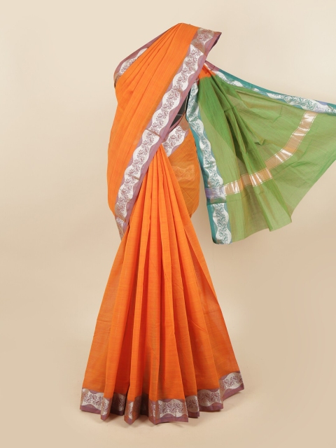 

Pothys Orange & Green Silk Cotton Cotton Blend Chettinad Saree