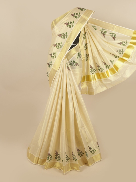 

Pothys Gold-Toned & Green Floral Chettinad Saree