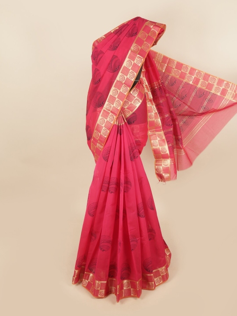 

Pothys Magenta & Gold Geometric Printed Chettinad Saree