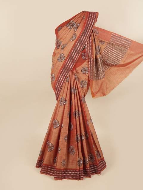 

Pothys Rust & Black Floral Pure Cotton Chettinad Saree