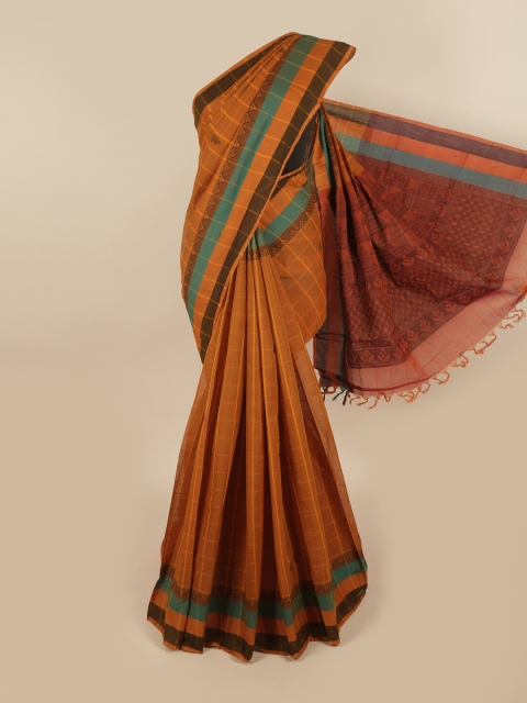 

Pothys Mustard & Red Checked Chettinad Saree