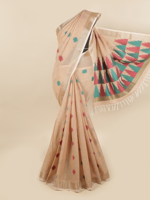 

Pothys Tan & Green Woven Design Linen Blend Chettinad Saree