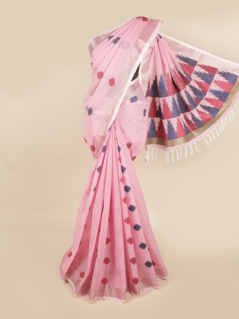 

Pothys Pink & Blue Linen Blend Chettinad Saree