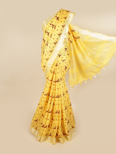 

Pothys Yellow & Brown Linen Blend Chettinad Saree