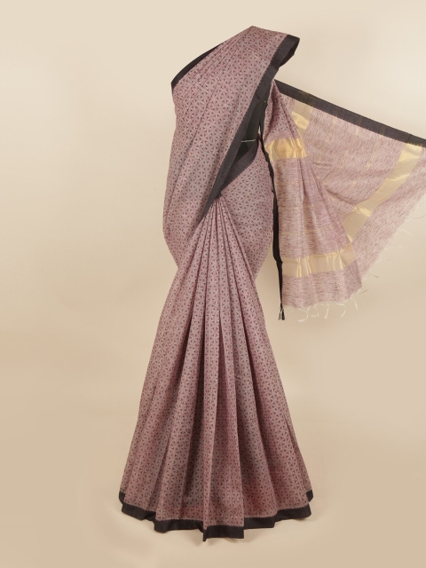 

Pothys Mauve & Black Geometric Printed Pure Cotton Chettinad Saree