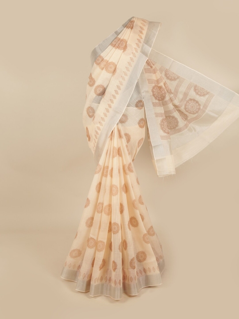 

Pothys Tan & Brown Ethnic Motifs Linen Blend Saree
