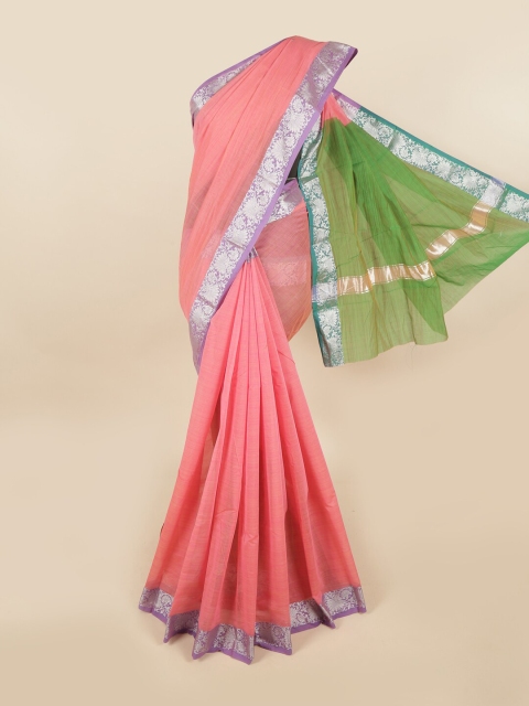 

Pothys Pink & Green Ethnic Motifs Zari Silk Cotton Chettinad Saree