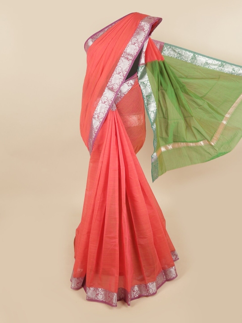 

Pothys Peach-Coloured & Green Silk Cotton Chettinad Saree