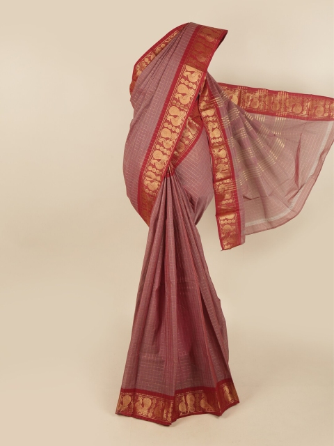 

Pothys Mauve & Red Checked Pure Cotton Chettinad Saree