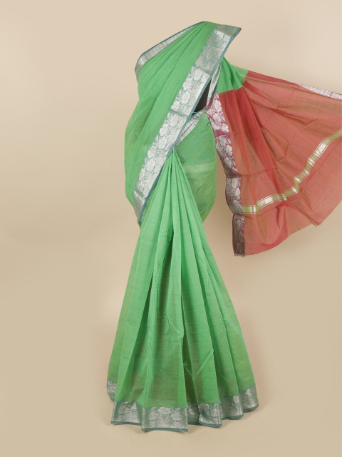 

Pothys Green & Rust Silk Cotton Chettinad Saree