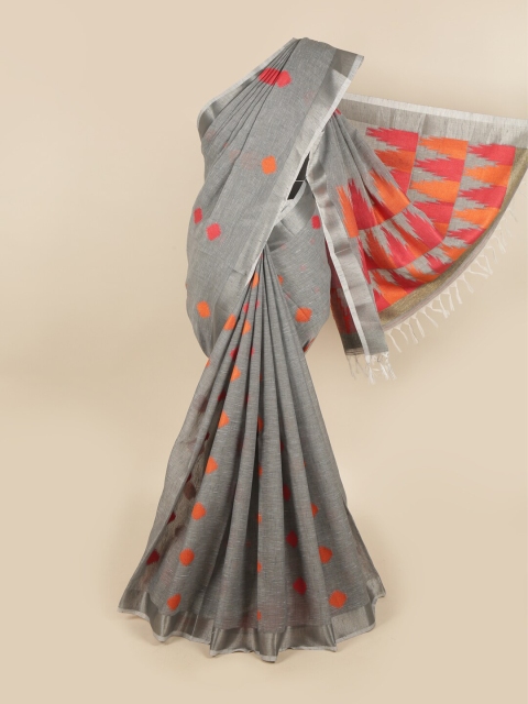 

Pothys Grey & Red Linen Blend Chettinad Saree