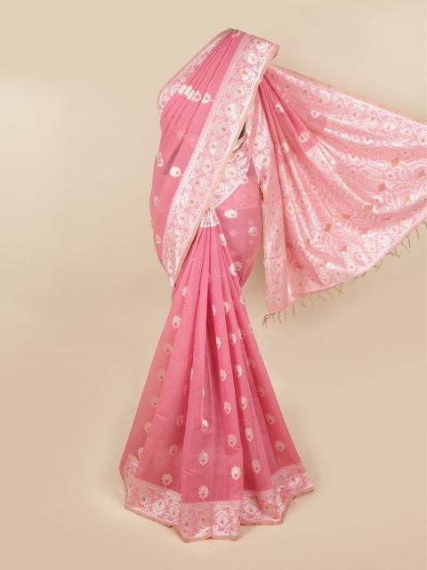 

Pothys Pink & Silver-Toned Woven Design Pure Cotton Chettinad Saree