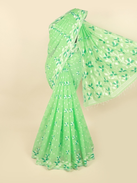

Pothys Green & White Ethnic Motifs Pure Cotton Chettinad Saree