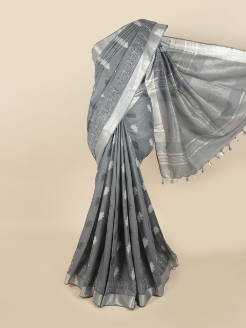 

Pothys Women Grey Printed Linen Blend Saree