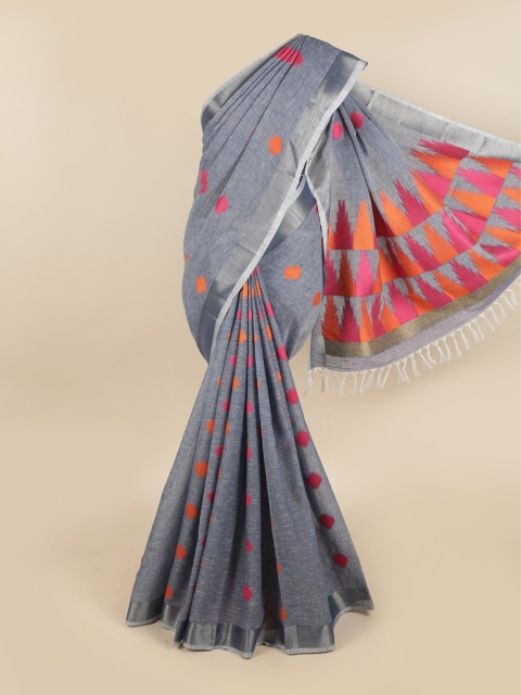 

Pothys Grey & Orange Linen Blend Chettinad Saree