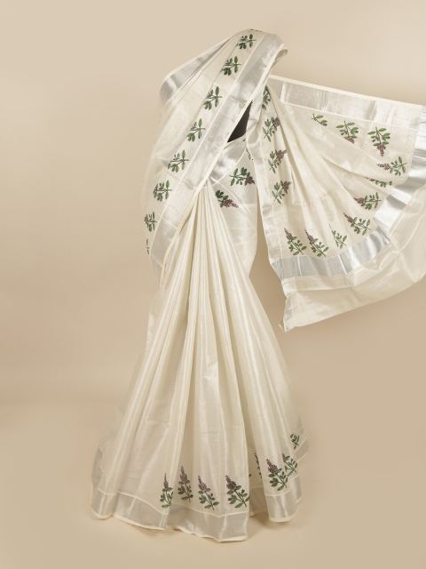 

Pothys Silver-Toned & Green Floral Printed Chettinad Saree