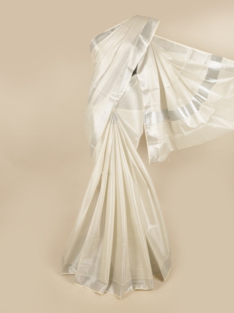 

Pothys Cream-Coloured & Silver-Toned Chettinad Saree