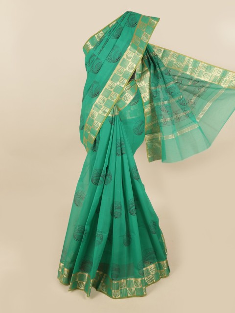 

Pothys Green & Black Geometric Printed Chettinad Saree
