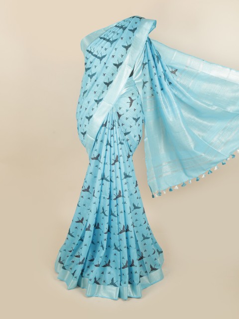 

Pothys Blue & Brown Ethnic Motifs Linen Blend Chettinad Saree