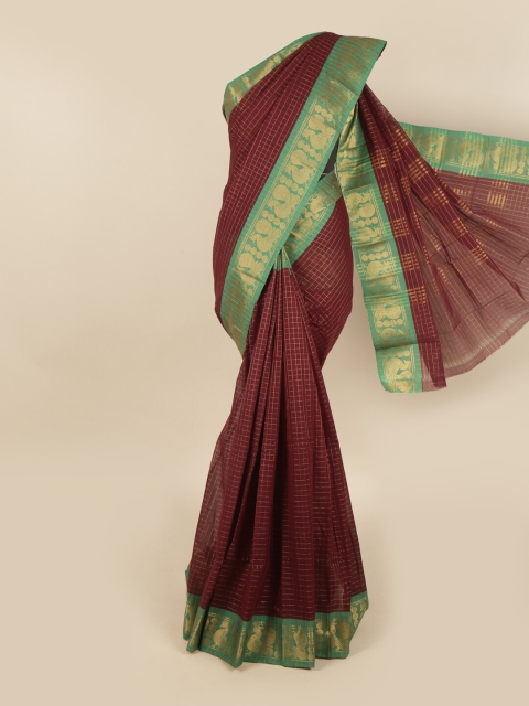 

Pothys Maroon & Green Checked Pure Cotton Chettinad Saree