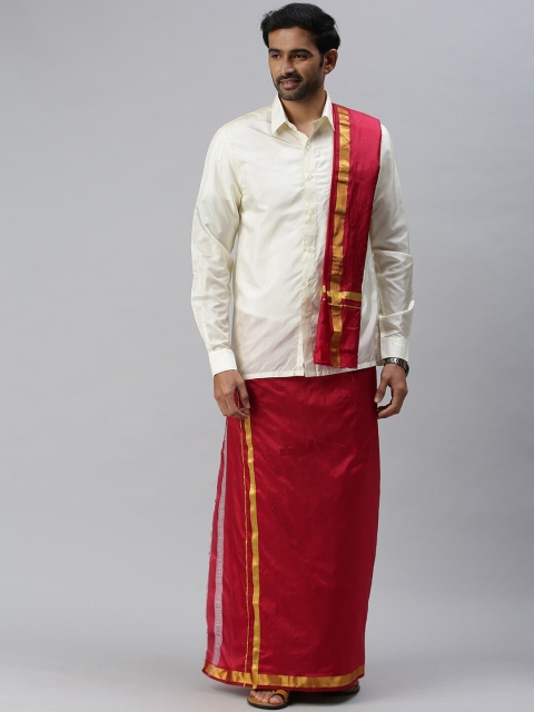 

Ramraj Men Maroon Solid Pure Silk Dhoti