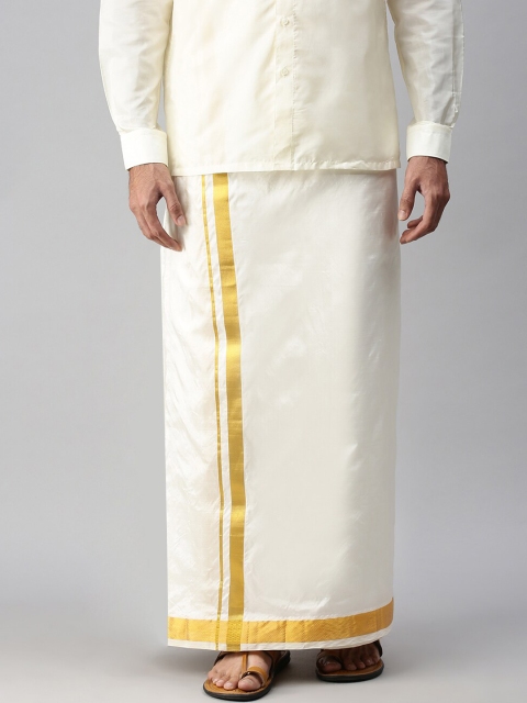 

Ramraj Men Cream-Coloured Gold-Toned Solid Pure Silk Dhoti