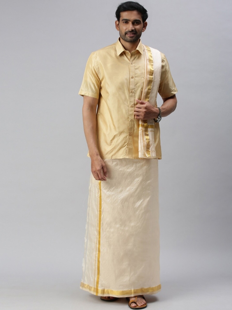 

Ramraj Men Cream-Coloured Solid Pure Silk Dhoti