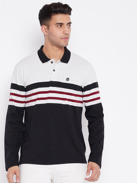 

HARBORNBAY Men White Striped Polo Collar T-Shirt, Grey melange