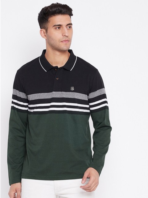 

HARBORNBAY Men Green & Black Colourblocked Polo Collar Applique T-shirt