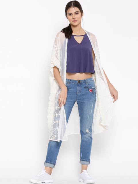 

FOREVER 21 Off-White Crochet Sheer Longline Shrug