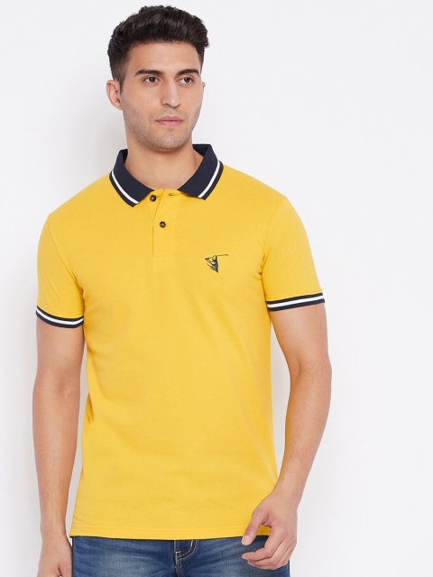 

HARBORNBAY Men Yellow & Navy Blue Polo Collar T-shirt