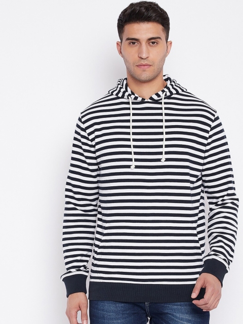 

HARBORNBAY Men Navy Blue Striped Hooded Sweatshirt