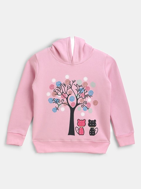 

YK Girls Pink Printed Hooded Sweatshirt