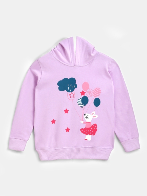 

YK Girls Purple Printed Hooded Sweatshirt