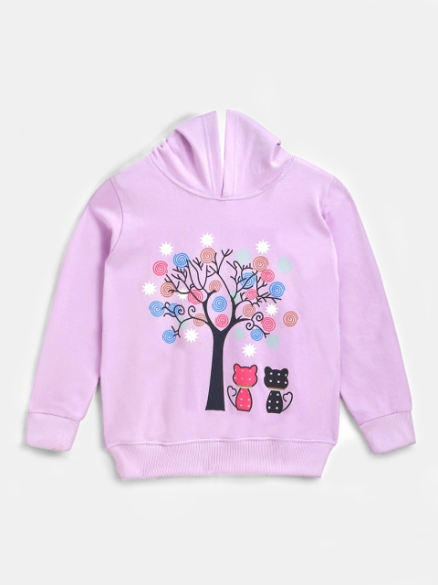 

YK Girls Purple Printed Hooded Sweatshirt