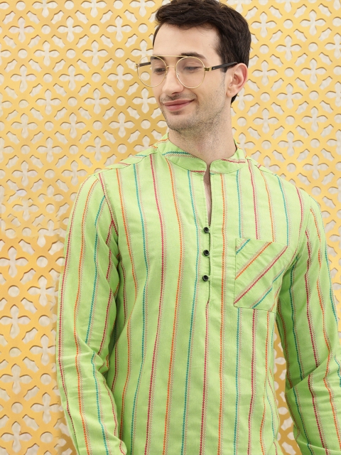 

Ode by House of Pataudi Men Green Striped Kurta