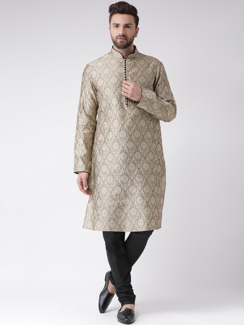 

Chitwan Mohan Men Khaki & Black Ethnic Motifs Regular Kurta With Pyjamas