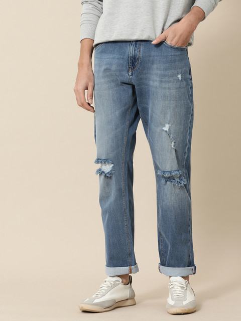 

Mr Bowerbird Men Blue Tailored Fit Mid-Rise Highly Distressed Light Fade Jeans