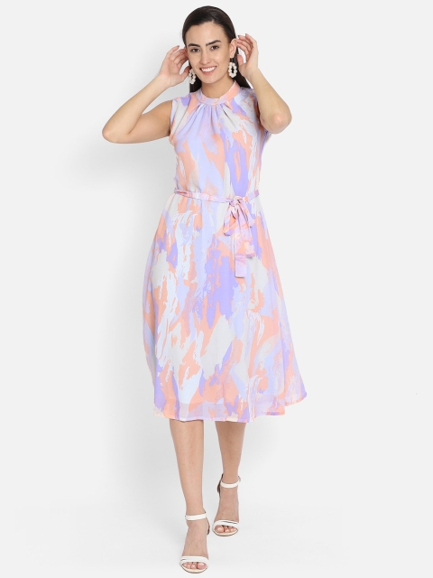 

Fbella Purple Tie & Dye Georgette Midi A-Line Dress