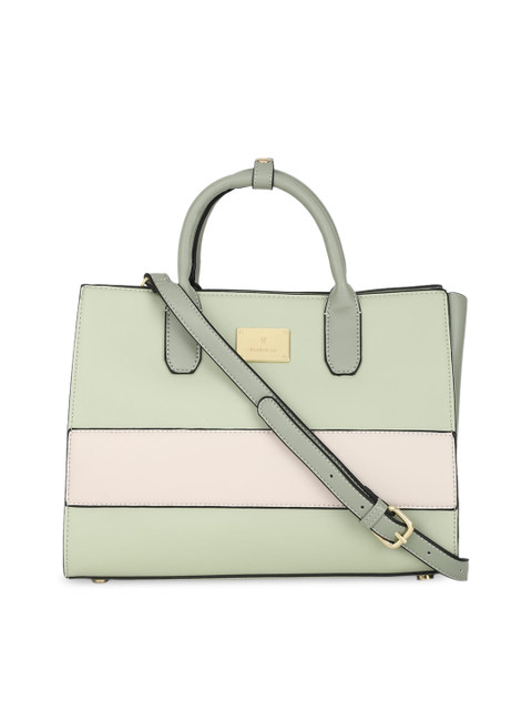 

Van Heusen Green Colourblocked PU Structured Handheld Bag