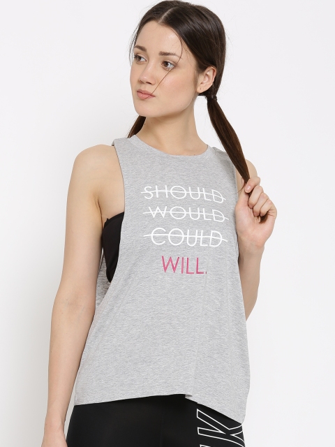 

FOREVER 21 Women Grey Melange Printed Top