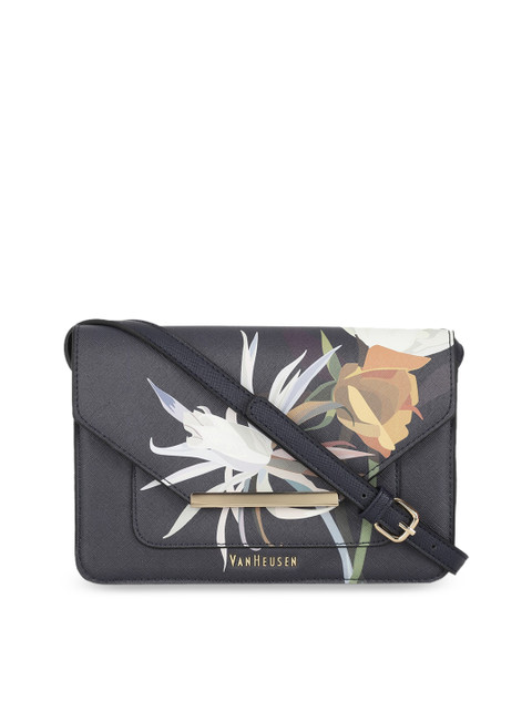 

Van Heusen Woman Navy Blue Floral Printed PU Structured Sling Bag