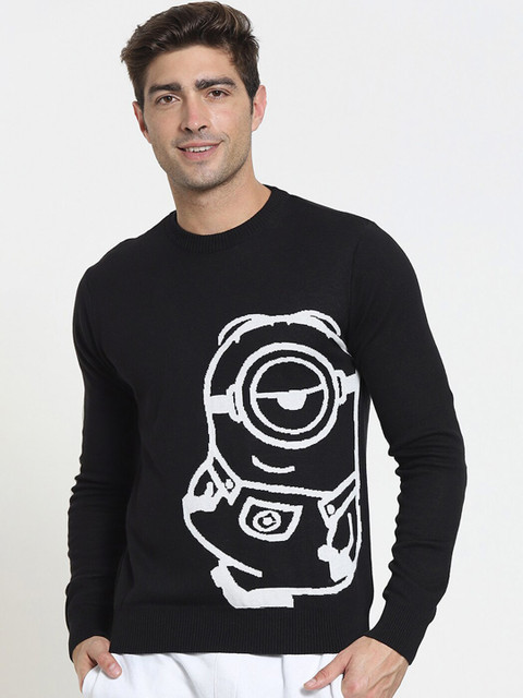 

Bewakoof Men Black & White Humour and Comic Printed Pullover