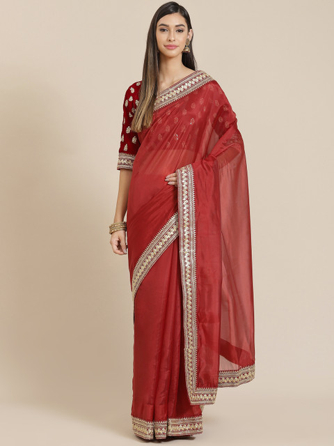

Readiprint Fashions Red Zari Organza Tussar Saree