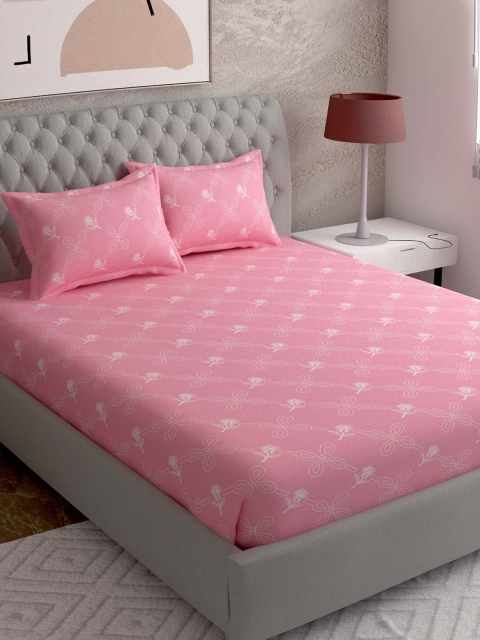 

EverHOME Pink & White Ethnic Motifs 260 TC Queen Bedsheet with 2 Pillow Covers