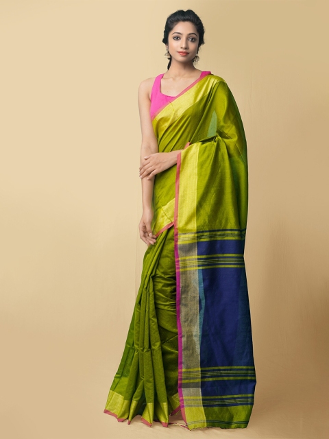 

Unnati Silks Green & Blue Handloom Pure Linen Jamdani Saree