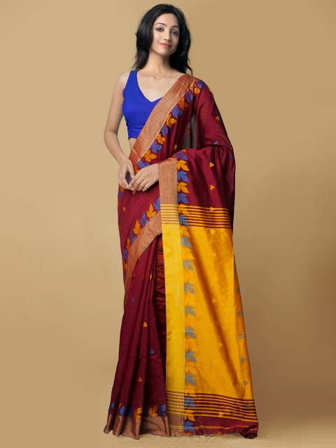 

Unnati Silks Maroon & Yellow Woven Design Pure Handloom Bengal Linen Saree