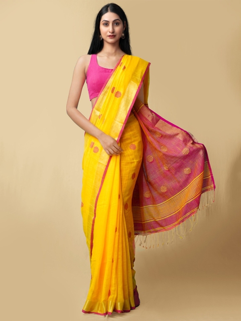 

Unnati Silks Women Yellow Woven Design Linen Saree